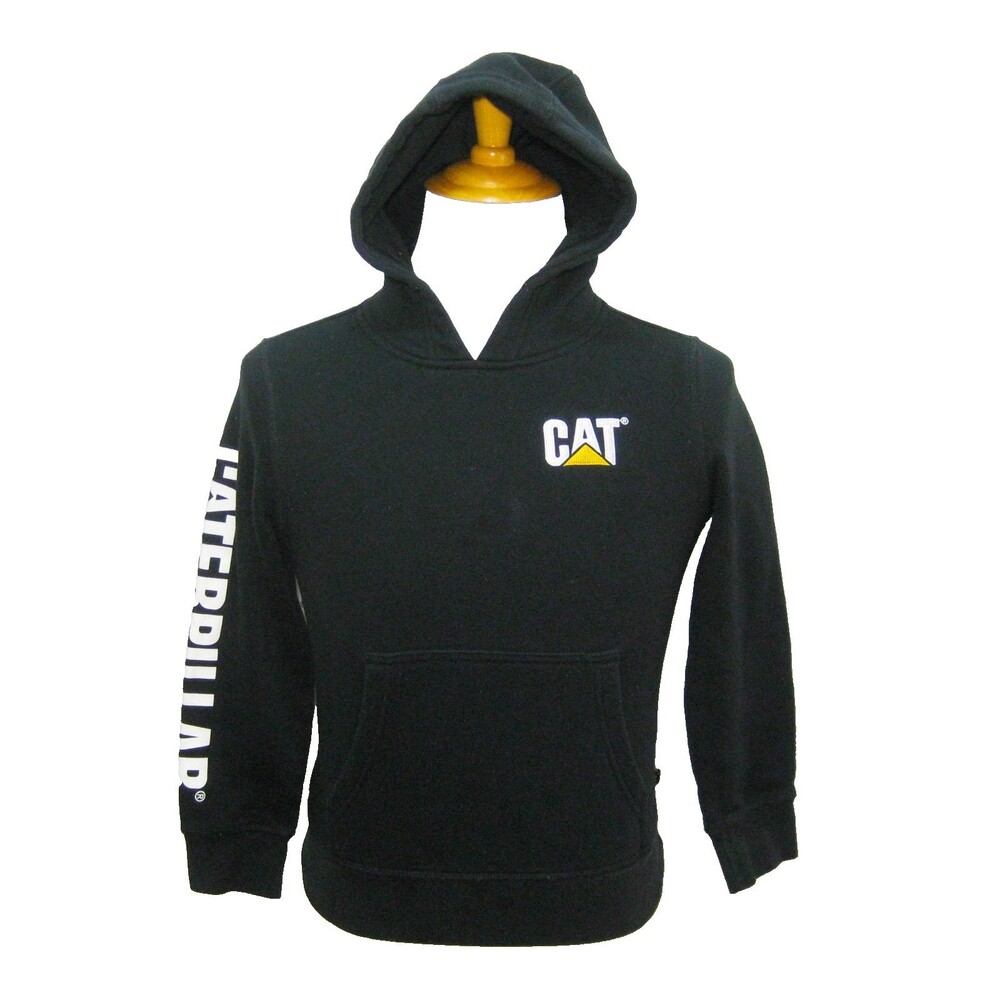 Caterpillar Hoodie Boys Size Medium 10-12 Black Graphic Logo Hooded Sweatshirt